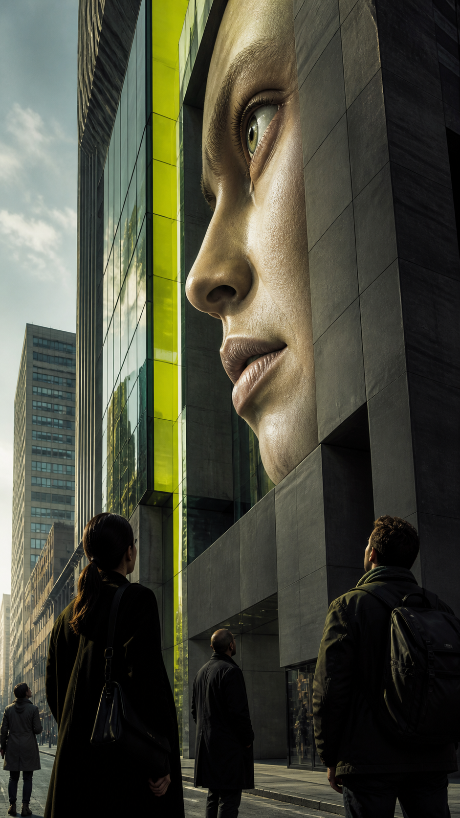 Surreal architectural face used as the reference concept for a structured AI prompt